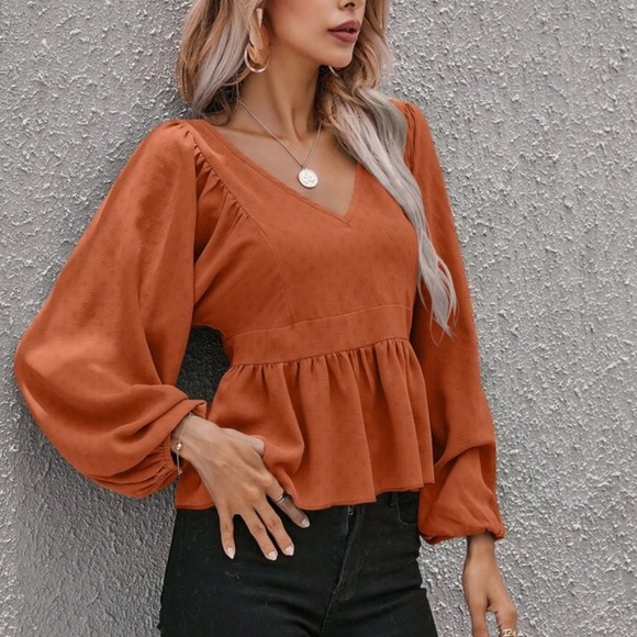 Boho ruffle hem lantern sleeve blouse - Picture 6 of 7